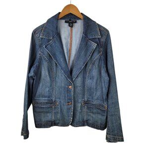 Vtg Y2K Jean Jacket Plus Size 14/16 1X Denim Vintage Button Up Blazer Venezia